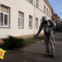 Сводный батальон РХБ защиты произвёл обработку Поликлиники N 1